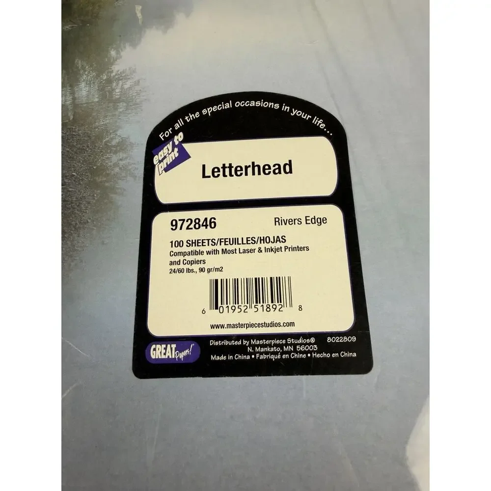 MASTERPIECE STUDIOS 100 Sheets RIVER'S EDGE Computer LETTERHEAD PRINTER PAPER